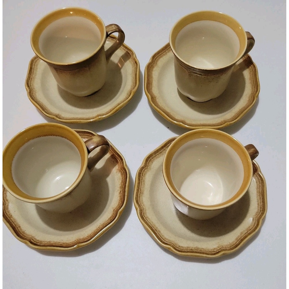 Mikasa Whole Wheat Tea Cup Saucer Sets E8000 4 Excellent Condition